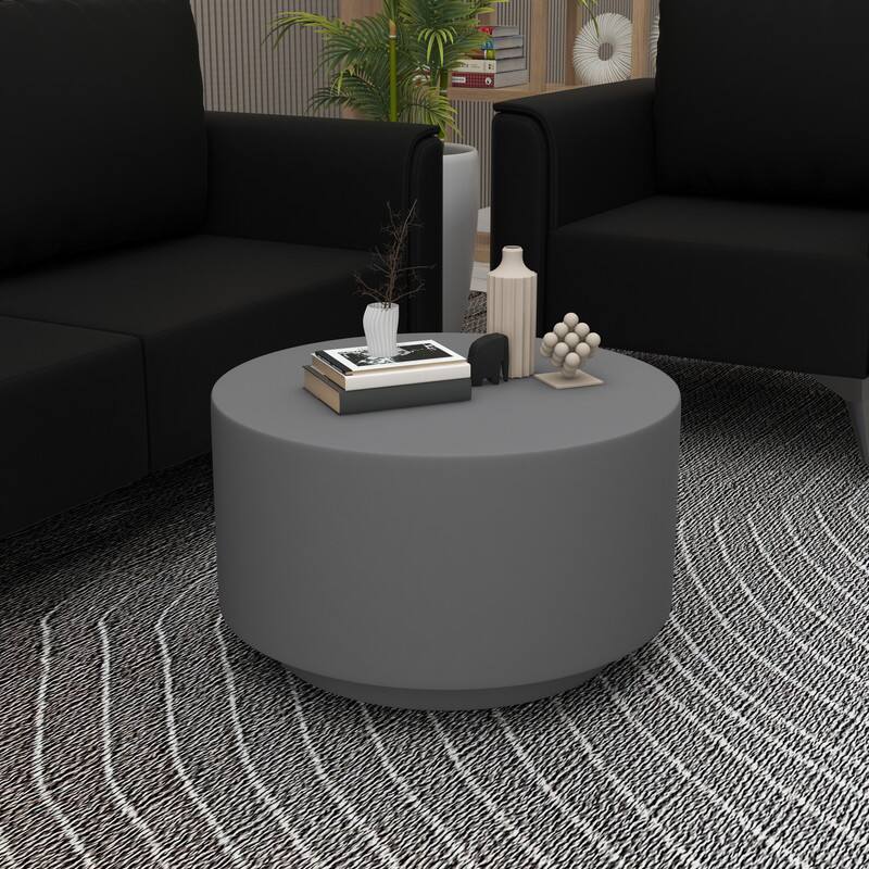 Angle. LeisureMod - Terra Modern Round Fiberstone Coffee Side Table Accent Center Table for Indoor Outdoor - Grey.