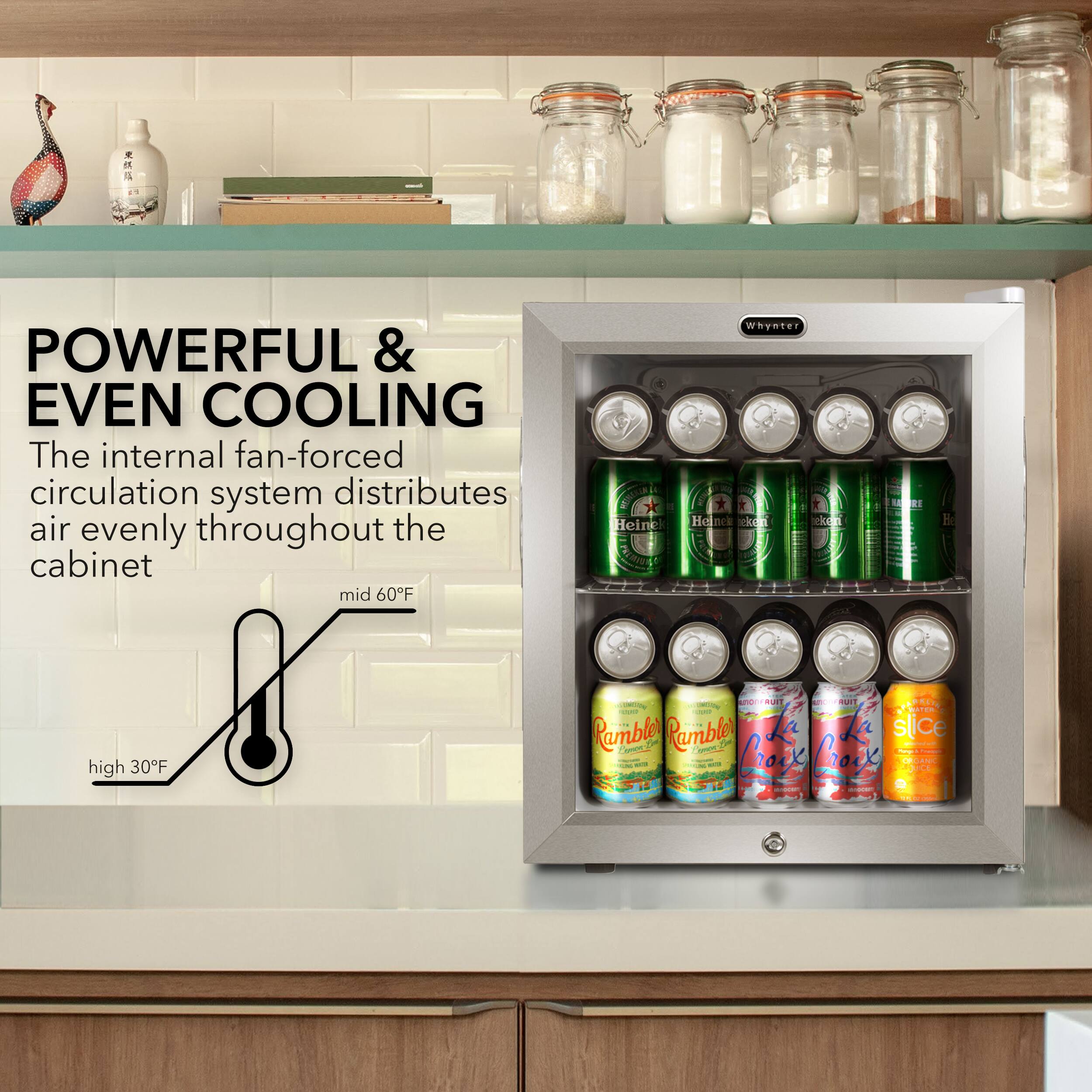 Angle. Whynter - 62-Can Beverage Refrigerator With Lock - Silver.