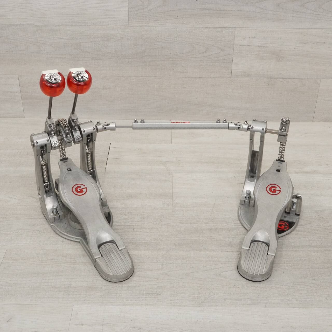 Angle. Gibraltar Hardware - G-Class Left-Footed Double Bass Drum Pedal with Carrying Case, Sculpted Pillar Frame, Double Chain Drive System.
