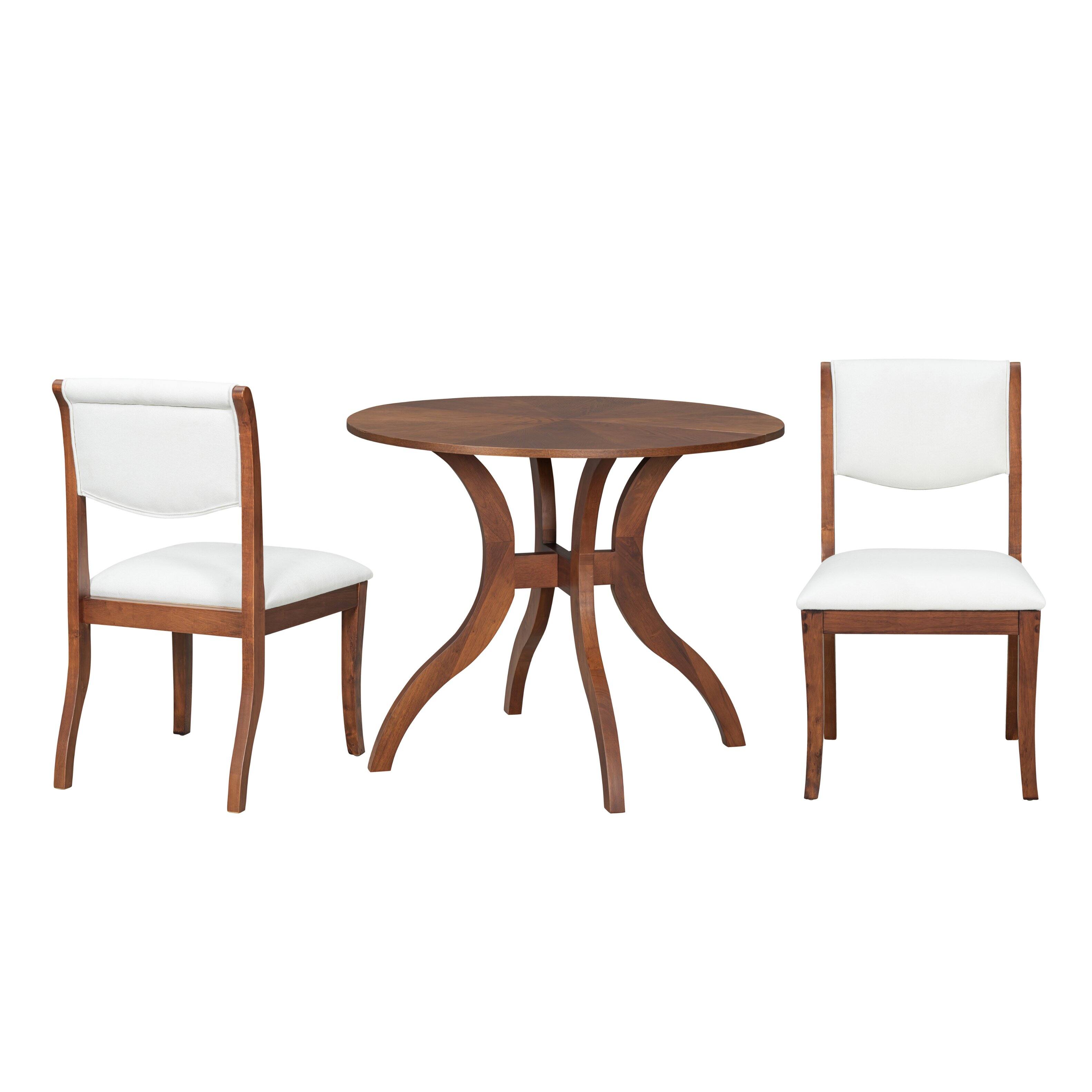Alt View 2. TinyHomie - Dining Table Set 39.4in Round Table 2 Chairs Traditional Solid Wood Kitchen Set with Inlaid Tabletop Elegant Curved Legs - White and Walnut.