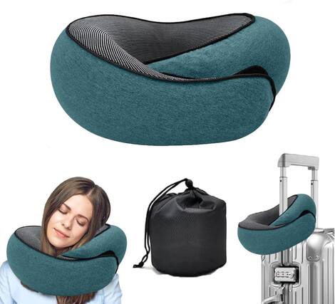 Front. Fabibe - Travel Pillows For Airplanes 2024 Pillow Neck Airplane Memory Foam Traveling Suitable Offices And Cars - Peacock Blue.