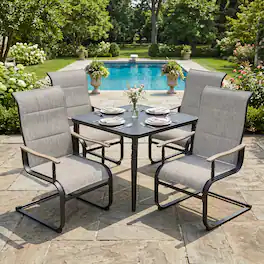 Nuu Garden - 5-Piece Patio Dining Set with Umbrella Hole, Breathable Textilene Fabric - Brown and Black