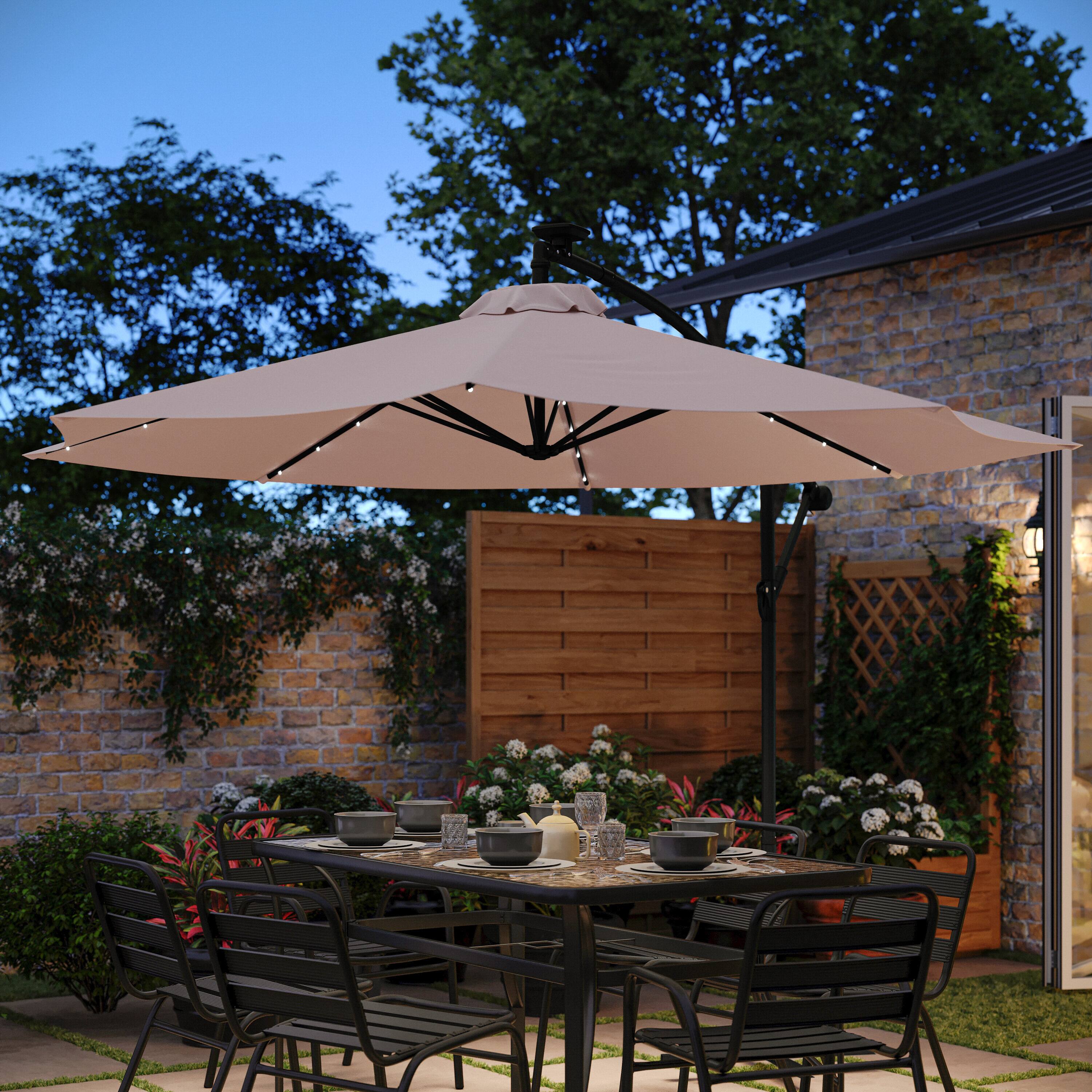 Alt View 1. Flash Furniture - Sedona Commercial Grade 10 FT Round Cantilever Umbrella with 32 Solar LED Lights, Built in Cross Base, and Easy Lift and - Tan.