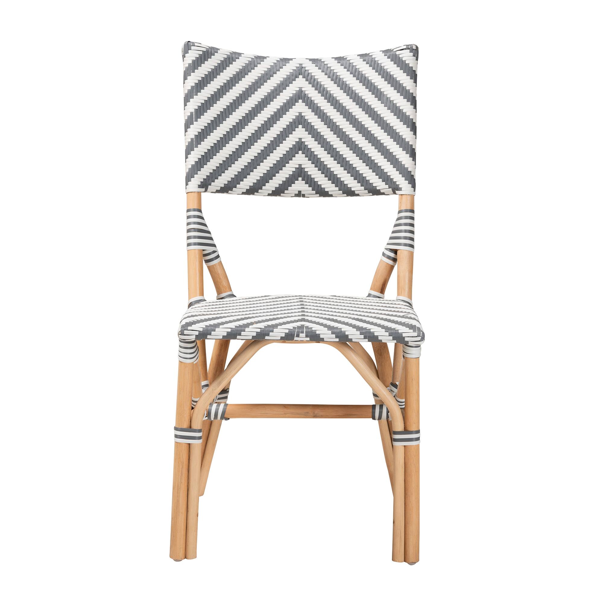 Angle. bali & pari - Shai Modern French and Weaving and Natural Rattan Bistro Chair - Grey/White/Natural Brown.