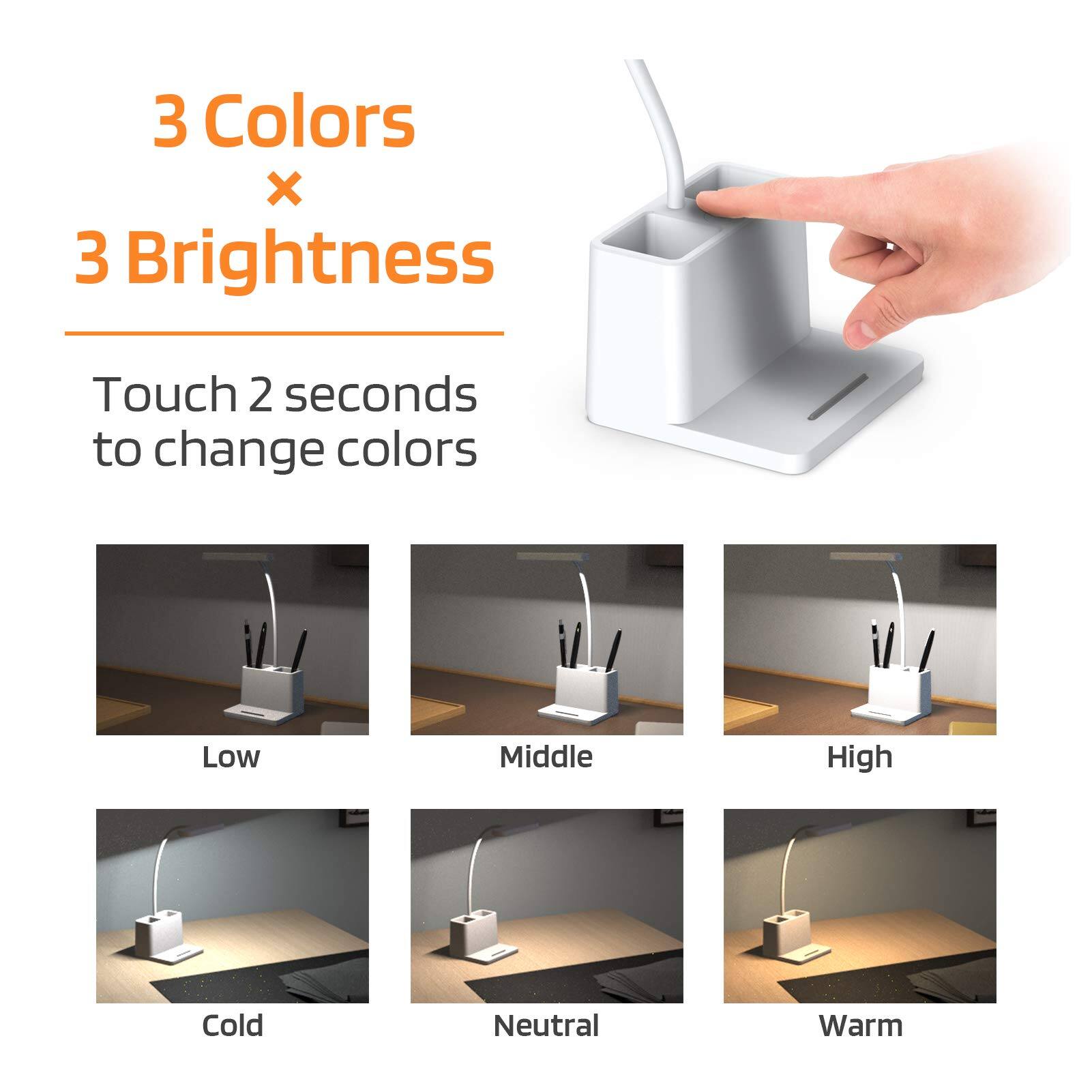3 Colors x 3 Brightness

Touch 2 seconds to change colors

Low  
Middle  
High  

Cold  
Neutral  
Warm