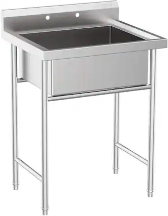Front. Winado - Stainless Steel Utility Sink with Single Bowl & Backsplash & Adjustable Legs for Restaurant Garage Kitchen Laundry Rooms - Silver.
