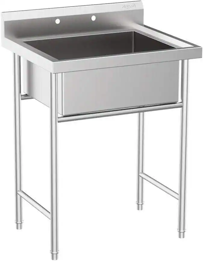 Front. Winado - Stainless Steel Utility Sink with Single Bowl & Backsplash & Adjustable Legs for Restaurant Garage Kitchen Laundry Rooms - Silver.