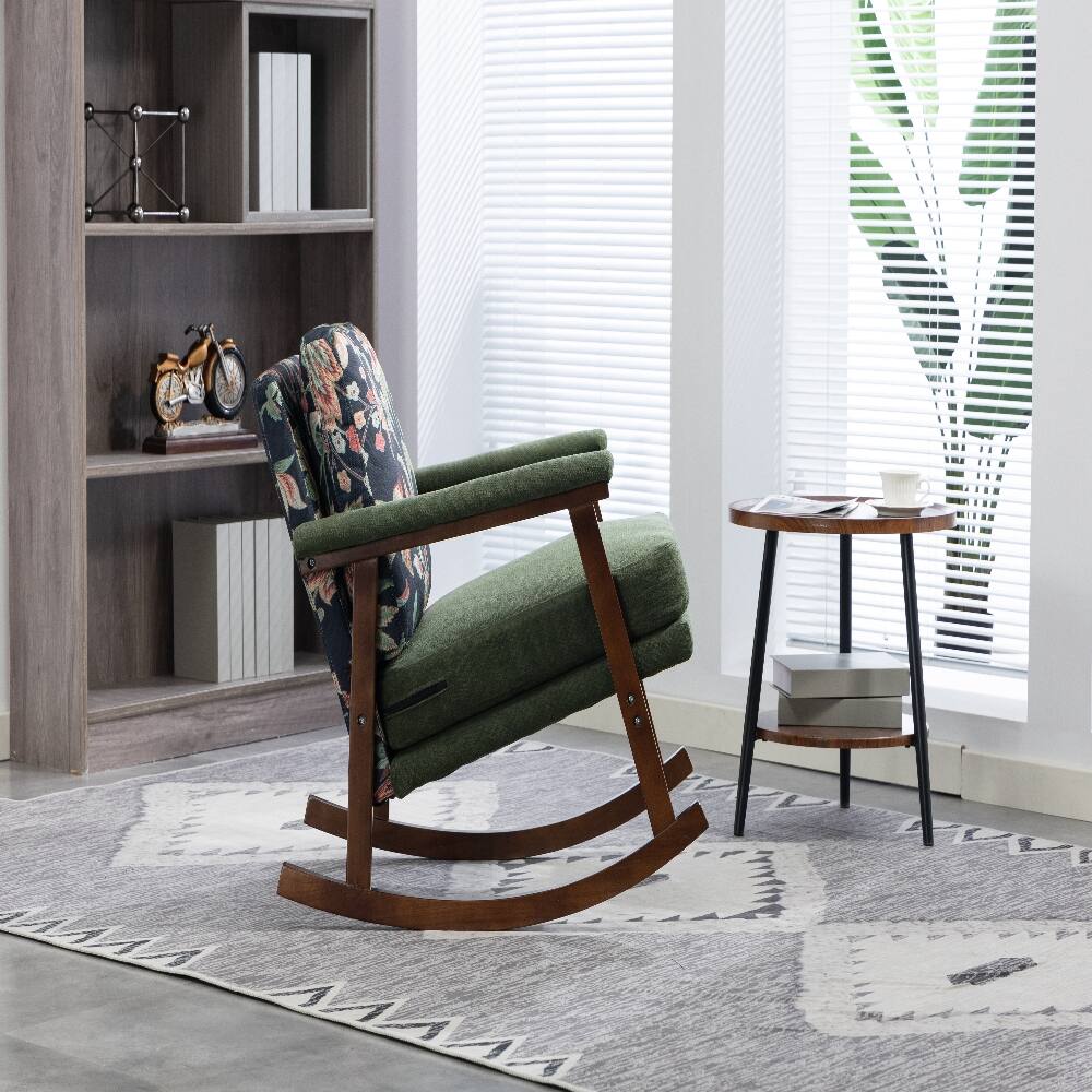 Alt View 1. Loheer - Loheer Mid Century Modern Accent Chair Solid Wood Rocking Chair Green - Green.