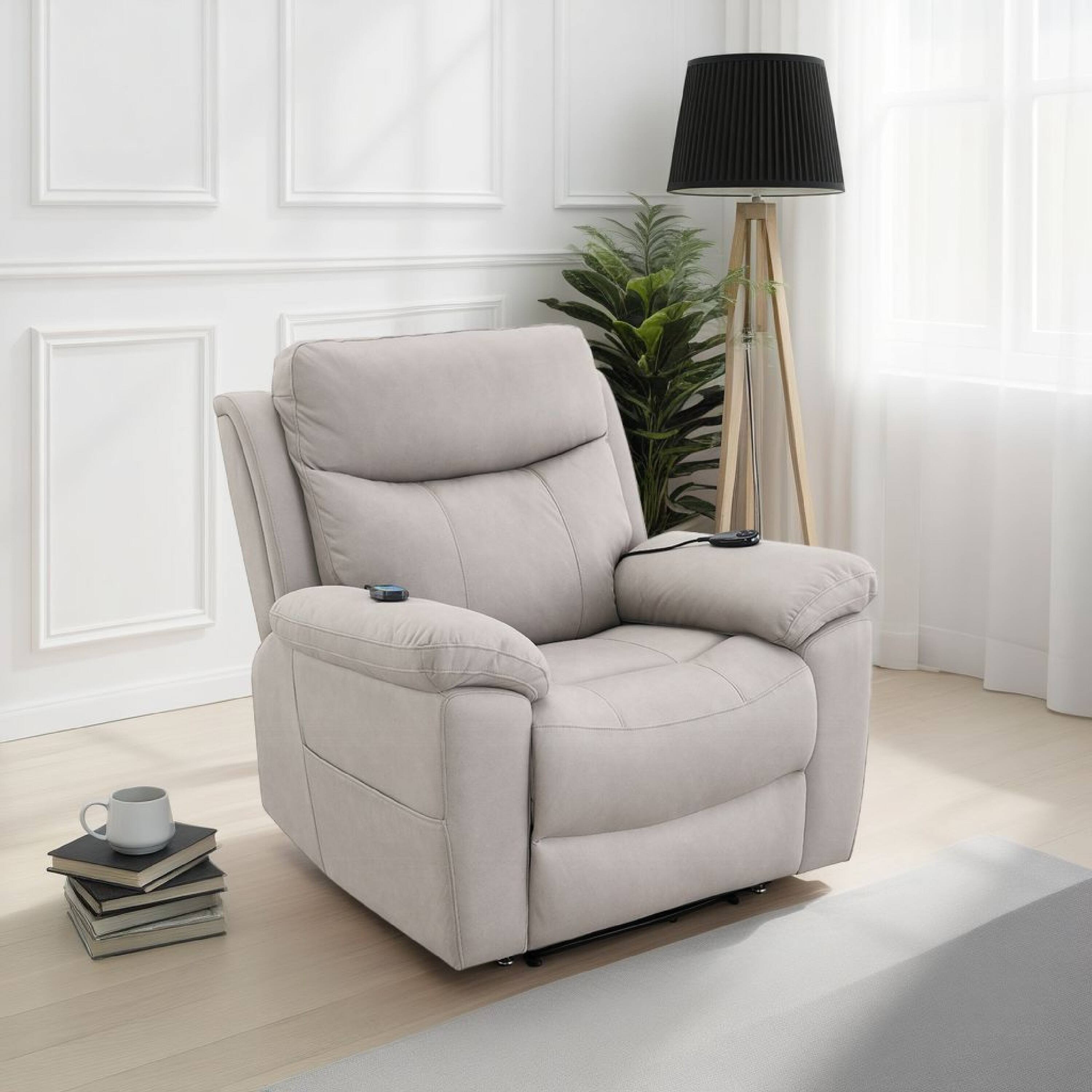 Alt View 5. Manhattan Lane - Cheru Power Motion Lift and Recliner Chair with Heated Massage - Light Gray.