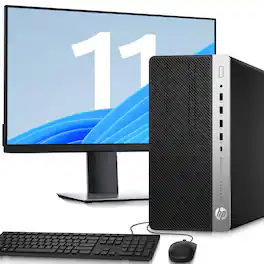 HP - Refurbished Excellent - G4 Tower Desktop PC | Intel Core i5-8th 3.2GHz | 16GB DDR4 RAM | 128GB + 1TB HDD | 24" LED | KB & Mouse | WiFi | Win11 - Black