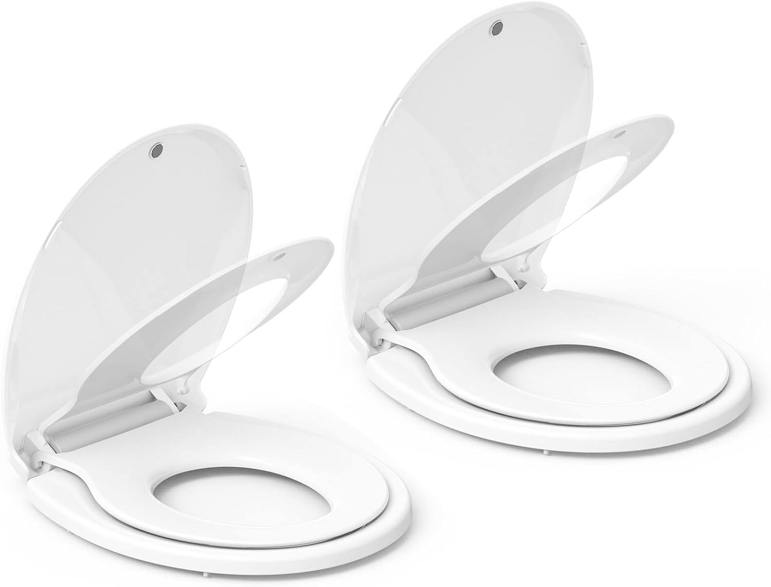 Jojoka - Quick Match 17 Inch PP Toilet Seat Round 2-Pack Child Adult Combo Soft Close Quick Install - White