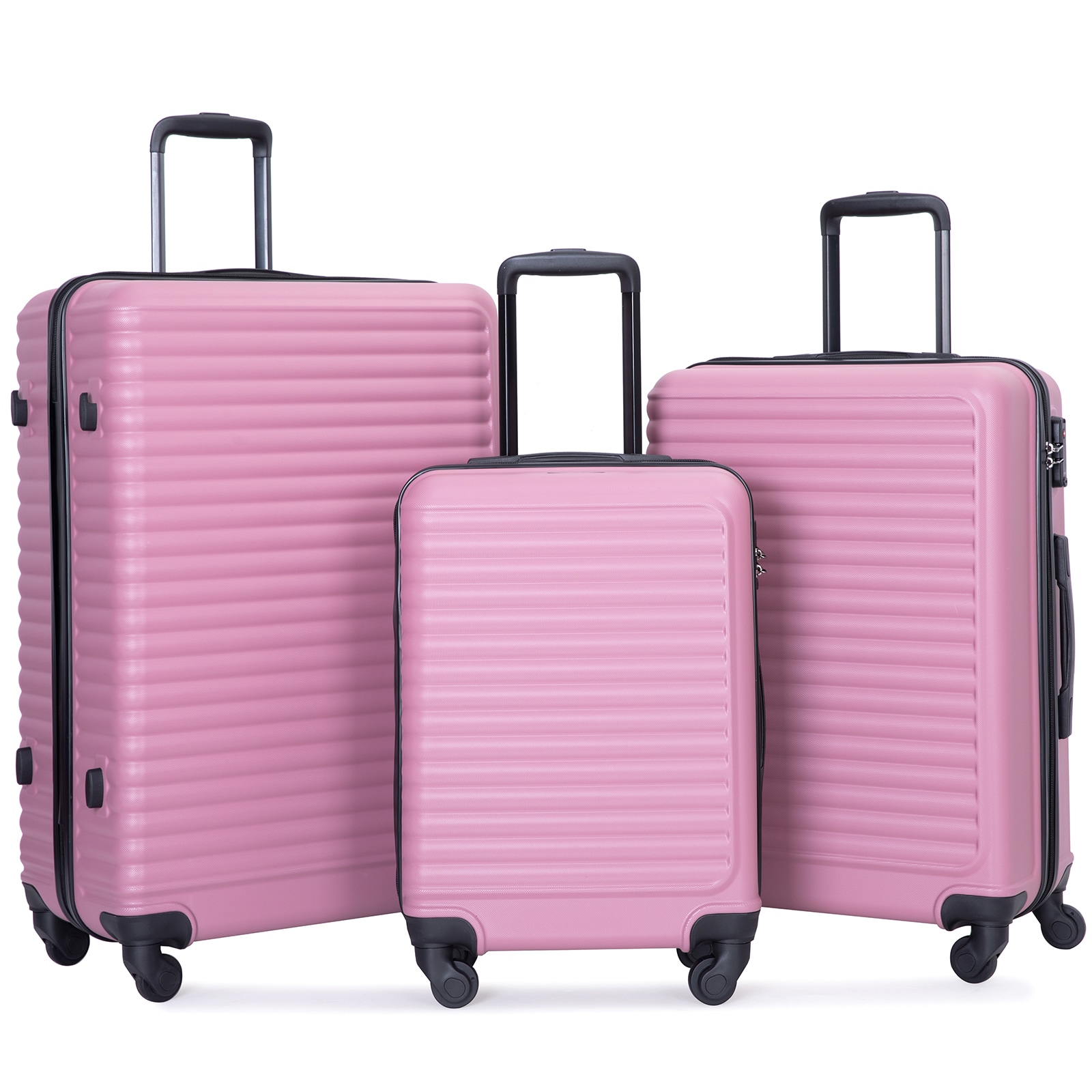 Travelhouse - 3 Piece Hardside Luggage Set Hardshell Lightweight Suitcase with TSA Lock Spinner Wheels - Pink