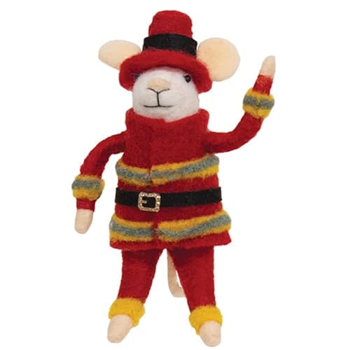 BreeBe - Fireman Mouse Felted Ornament - Multicolor