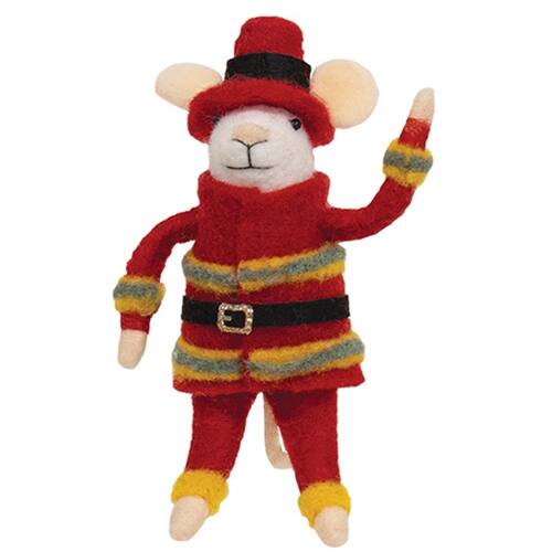 Front. BreeBe - Fireman Mouse Felted Ornament - Multicolor.