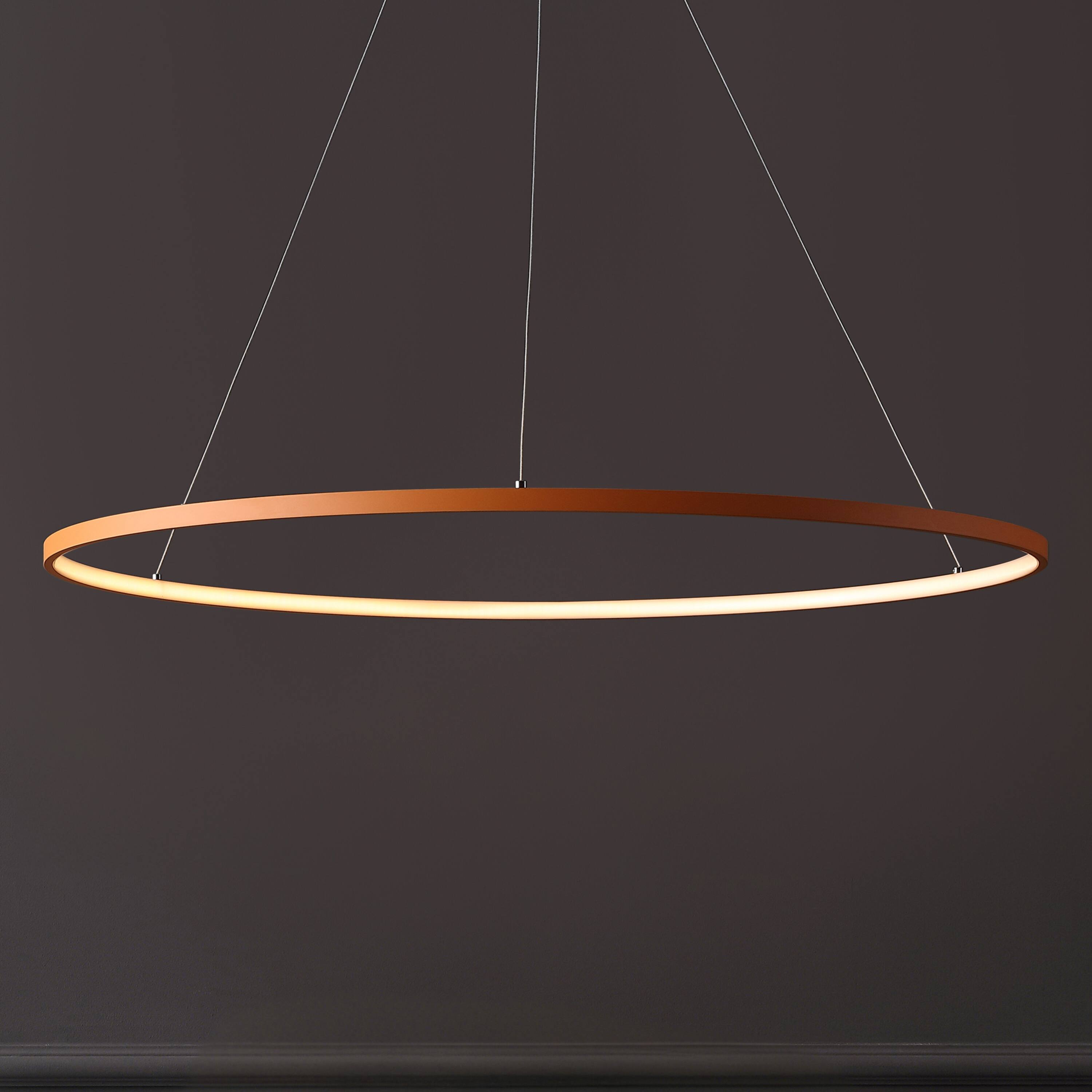 Alt View 1. Jonathan Y - Brice 35" Modern Contemporary Metal Round Dimmable Integrated LED Pendant, Orange - Orange.