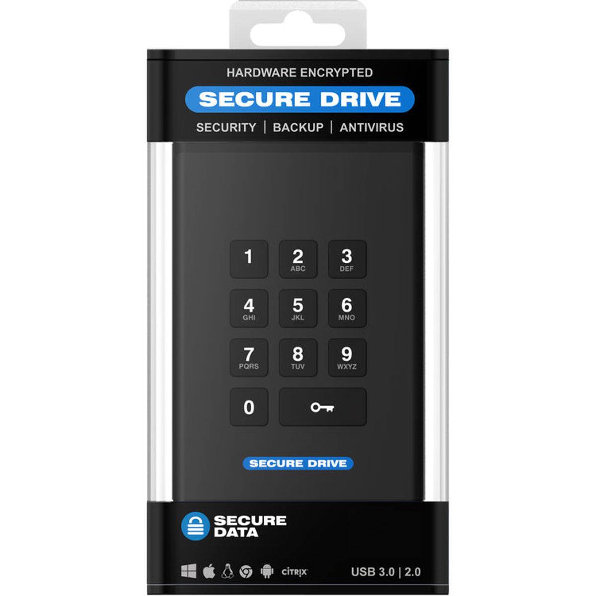 HARDWARE ENCRYPTED SECURE DRIVE  
SECURITY | BACKUP | ANTIVIRUS  

1 ABC  
2 DEF  
3 GHI  
4 JKL  
5 MNO  
6 PORS  
7 TUV  
8 WXYZ  
0  

SECURE DRIVE  
SECURE DATA  

CITRIX  
USB 3.0 | 2.0