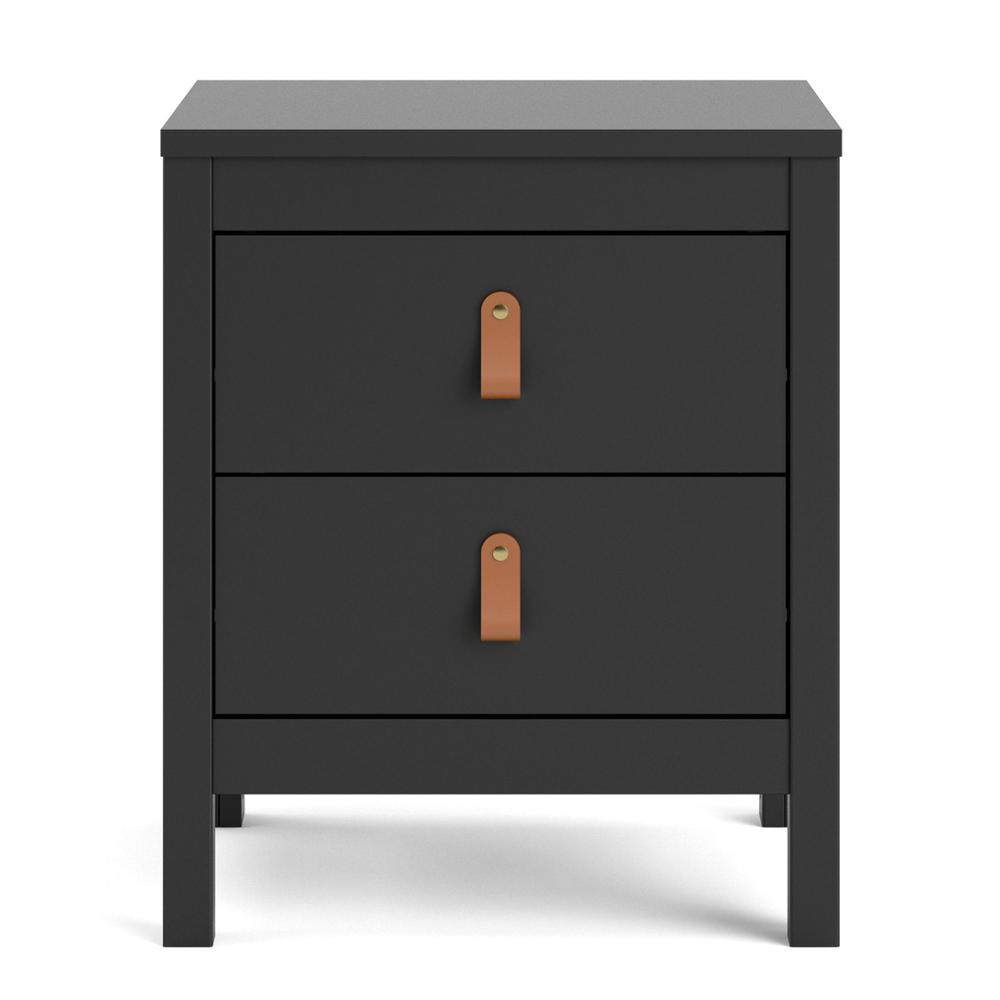 Angle. FurniFact - Stylish Matte Nightstand with Two Drawers for Modern Bedrooms - Black.