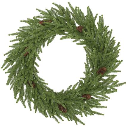 Front. Homcom - 24in Christmas Wreath with Pine Cones, Artificial Norfolk Pine, 88 Realistic Branches, Indoor, Green - Green.