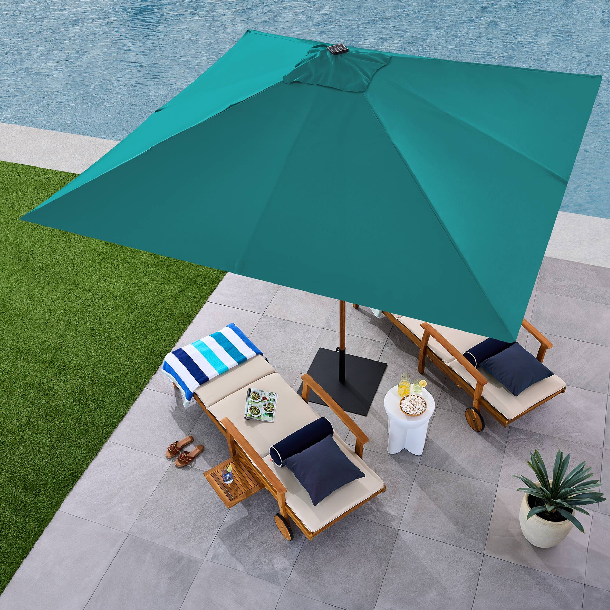 Alt View 4. Best Choice Products - Best Choice Products 9ft Deep Square Solar LED Lighted Patio Umbrella w/ Woodgrain Pattern, UV-Resistant - Cerulean - Cerulean.
