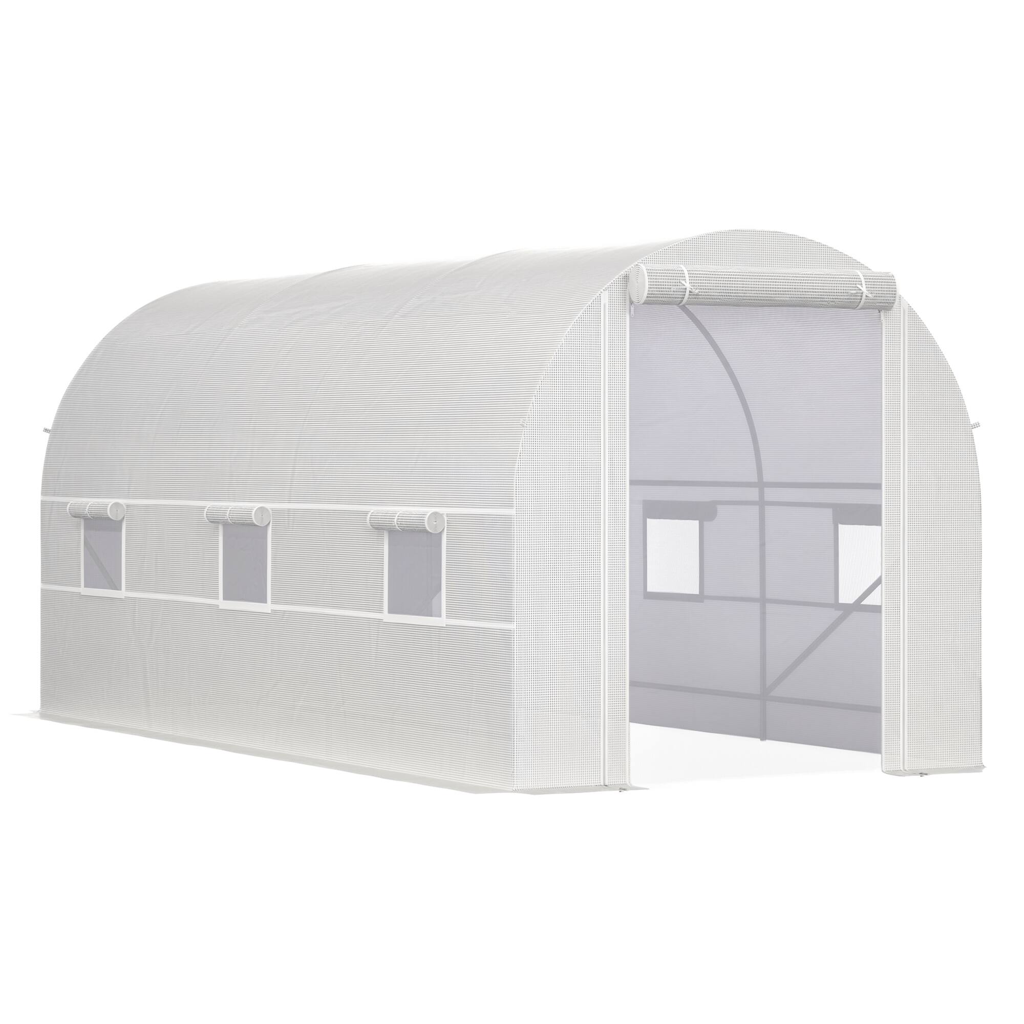 Outsunny - 14.6' x 6.6' x 6.6' Walk-In Tunnel Greenhouse, Large Garden Hot House Kit with 6 Roll-up Windows & Roll Up Door - White