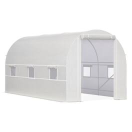 Outsunny - 14.6' x 6.6' x 6.6' Walk-In Tunnel Greenhouse, Large Garden Hot House Kit with 6 Roll-up Windows & Roll Up Door - White