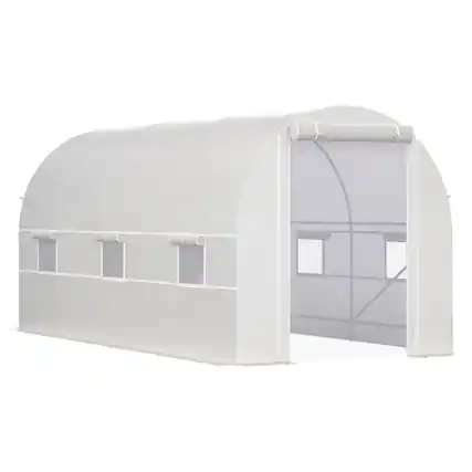 Front. Outsunny - 14.6' x 6.6' x 6.6' Walk-In Tunnel Greenhouse, Large Garden Hot House Kit with 6 Roll-up Windows & Roll Up Door - White.