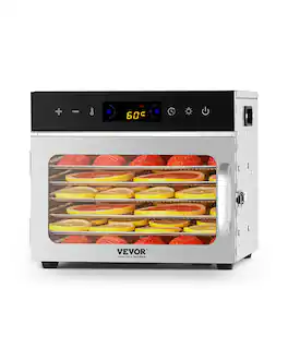 VEVOR - Food Dehydrator Machine, 6 Stainless Steel Trays, 400W Electric Food Dryer with Adjustable Temperature & 24-Hour Timer - Silver