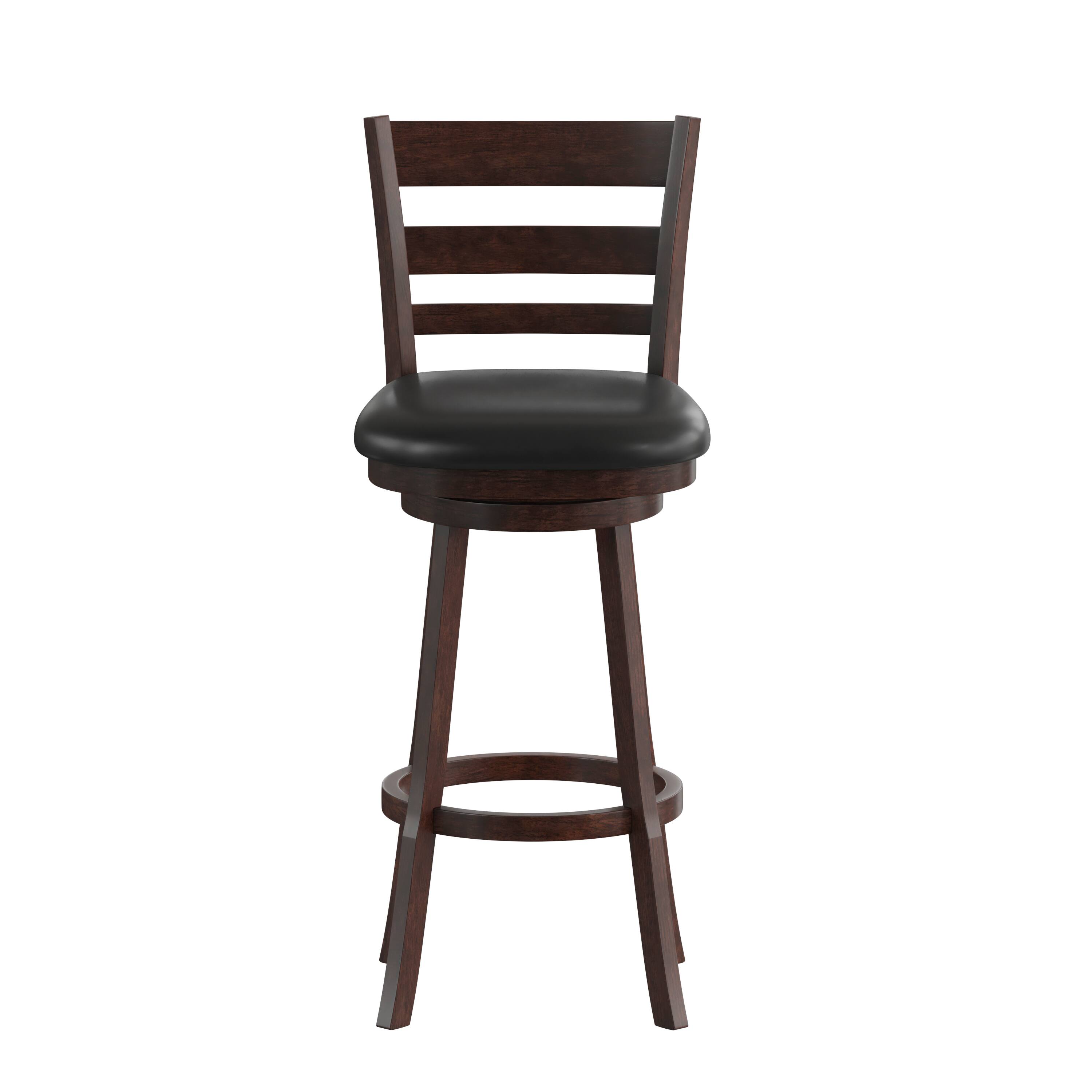 Alt View 9. Emma + Oliver - Avi Classic Wooden Ladderback Dining Stool with Padded Swivel Seat - Black Vinyl/Espresso Frame.