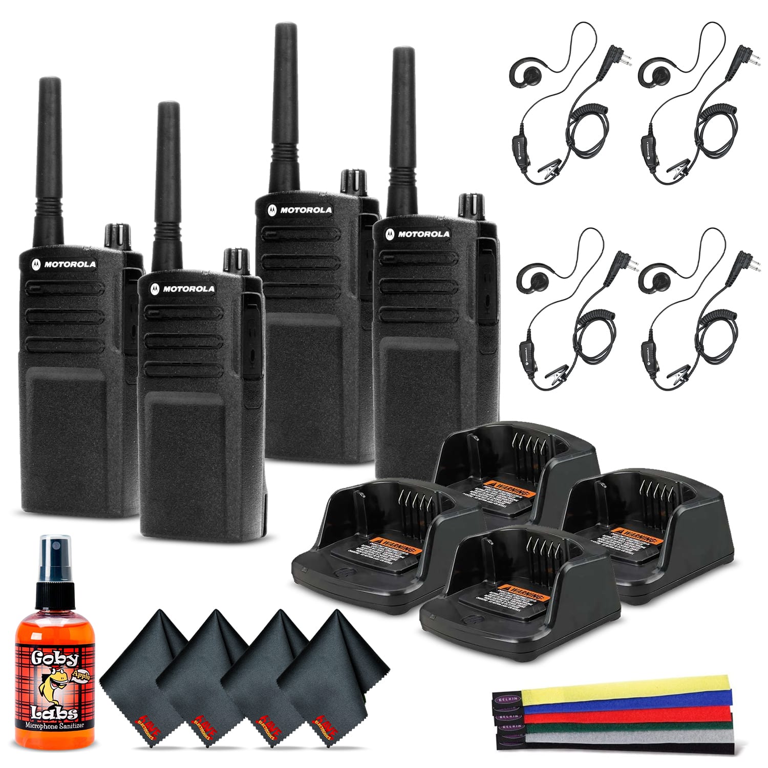 4 x Motorola RMU2040 On-Site 2-Way Radio (RMU2040) - 4 Pack With Mic Ultimate Bundle - Black
