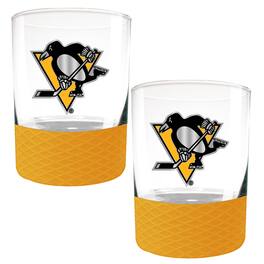 Great American Products - Pittsburgh Penguins 2-Pack 14oz. Rocks Glass Set with Silcone Grip - Yellow