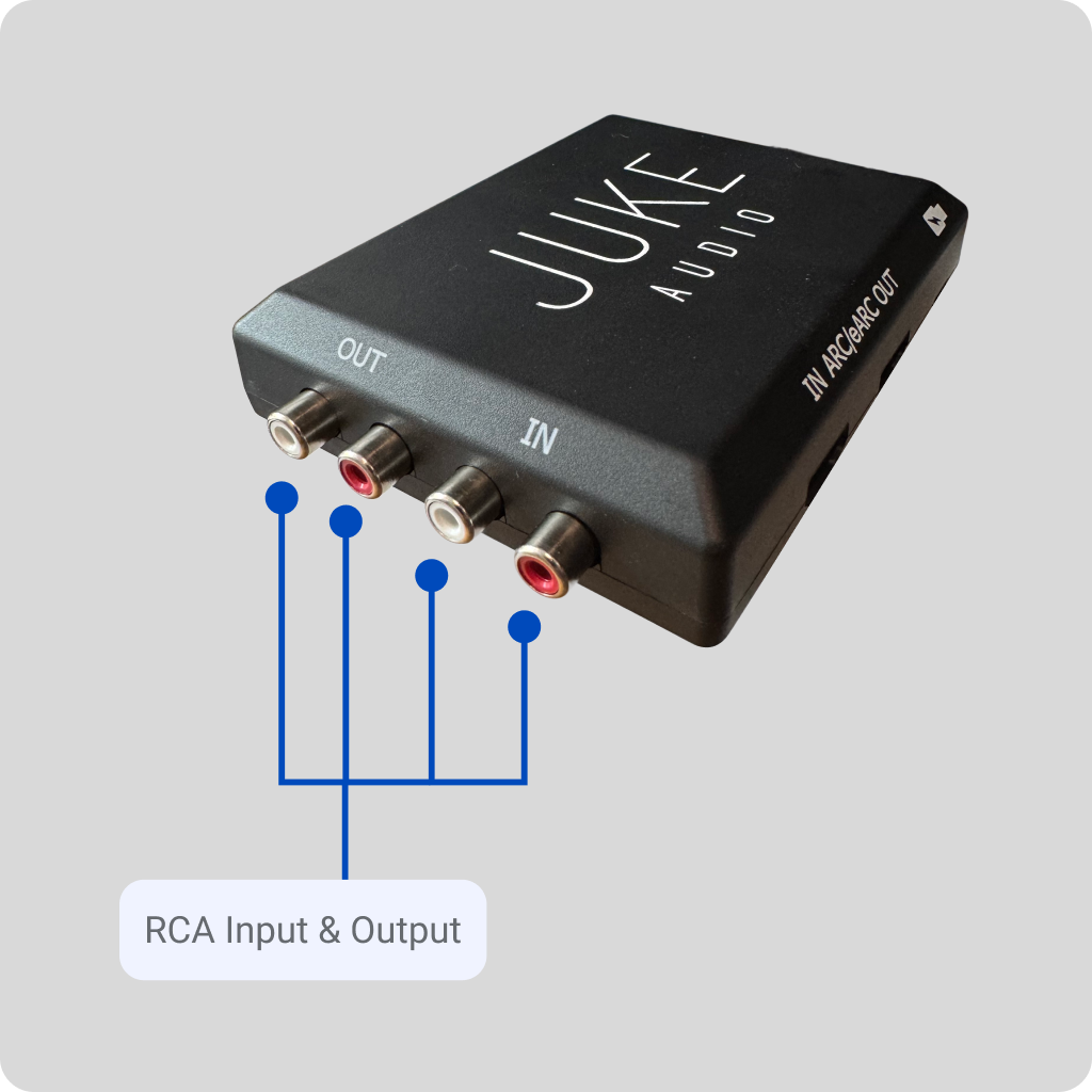 JUKE AUDIO  
OUT  
IN  
IN/ARC/eARC OUT  
RCA Input & Output