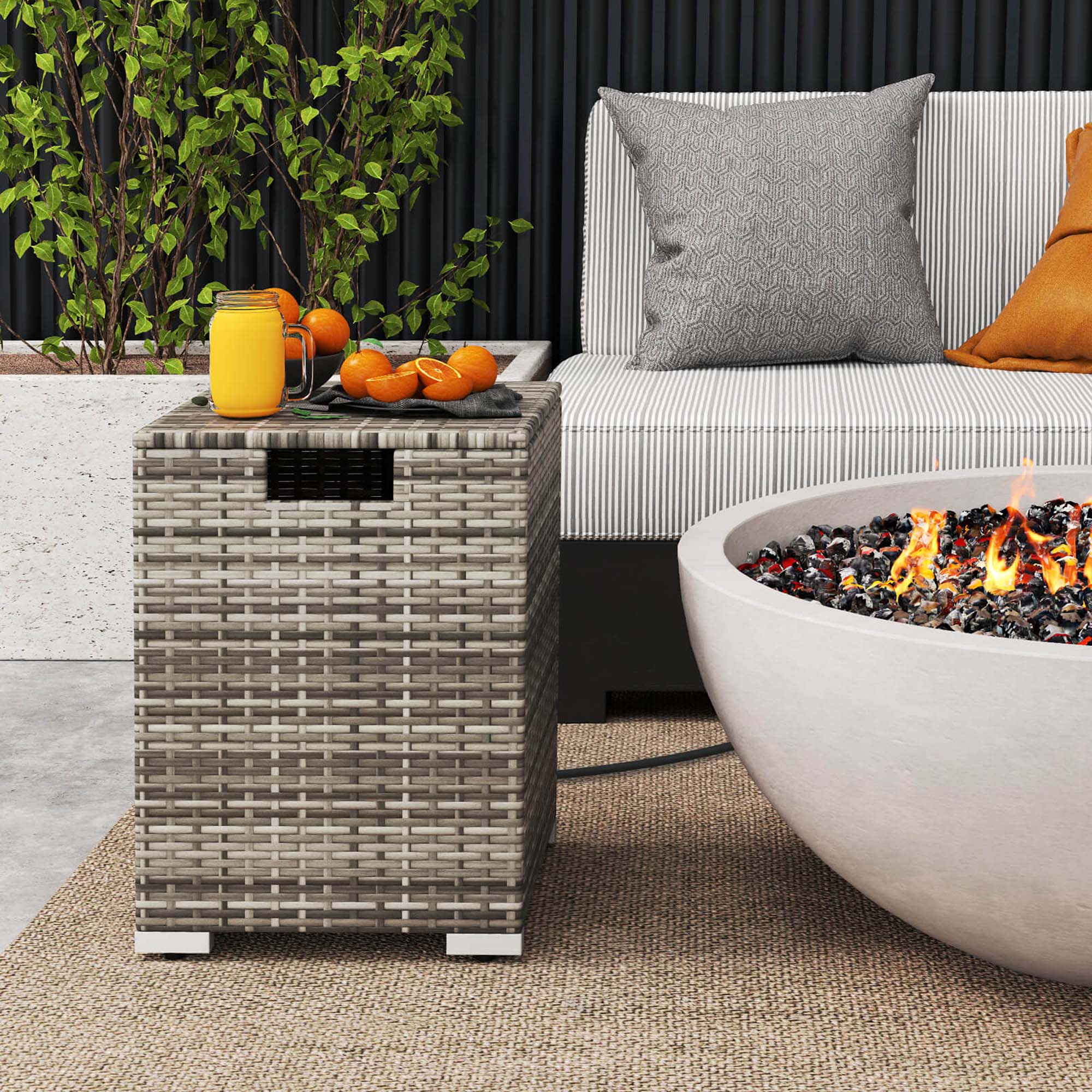 Alt View 3. Costway - Costway 16" Rattan Propane Tank Cover Hideaway Side Table 20 lbs Propane Gas Holder Gray - Gray.
