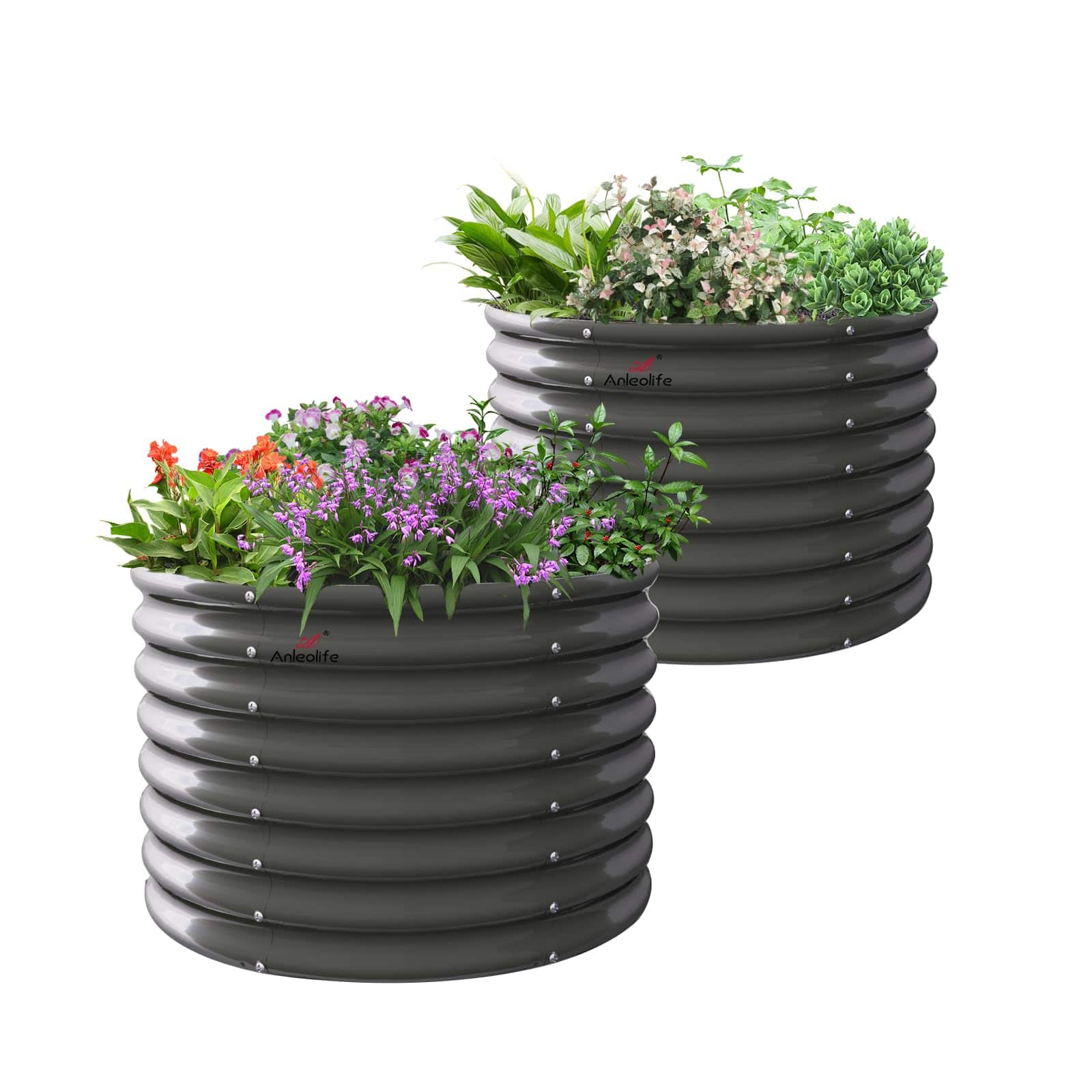 A Anleolife - 2-Pack Metal Round Raised Garden Bed Planter Box for Planting Vegetables (35 in. L x 35 in. W x 24 in. H) - Gray price history on PriceWatchPro