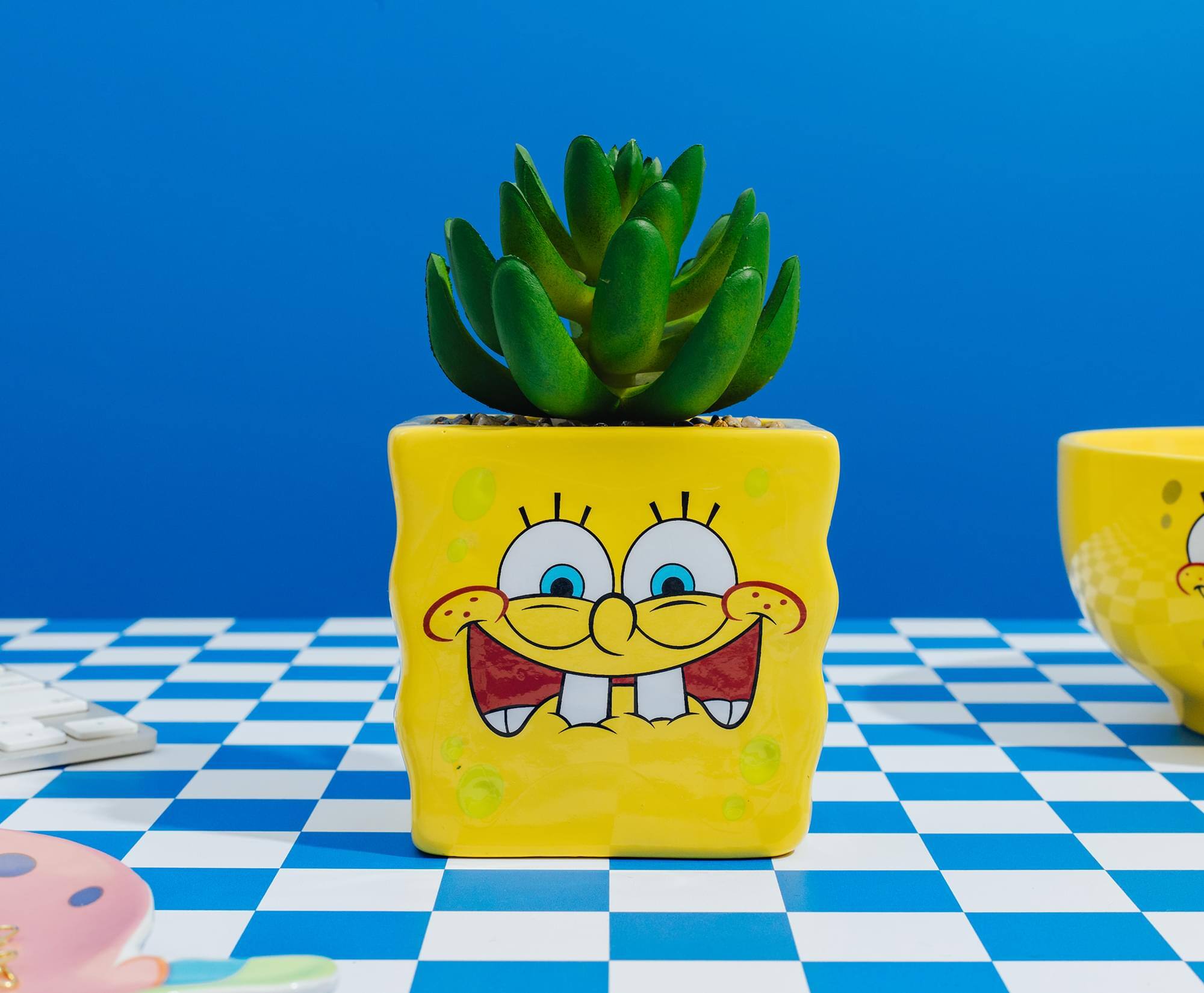 Alt View 4. Silver Buffalo - Nickelodeon SpongeBob SquarePants Face Mini Planter With Artificial Succulent - Yellow.