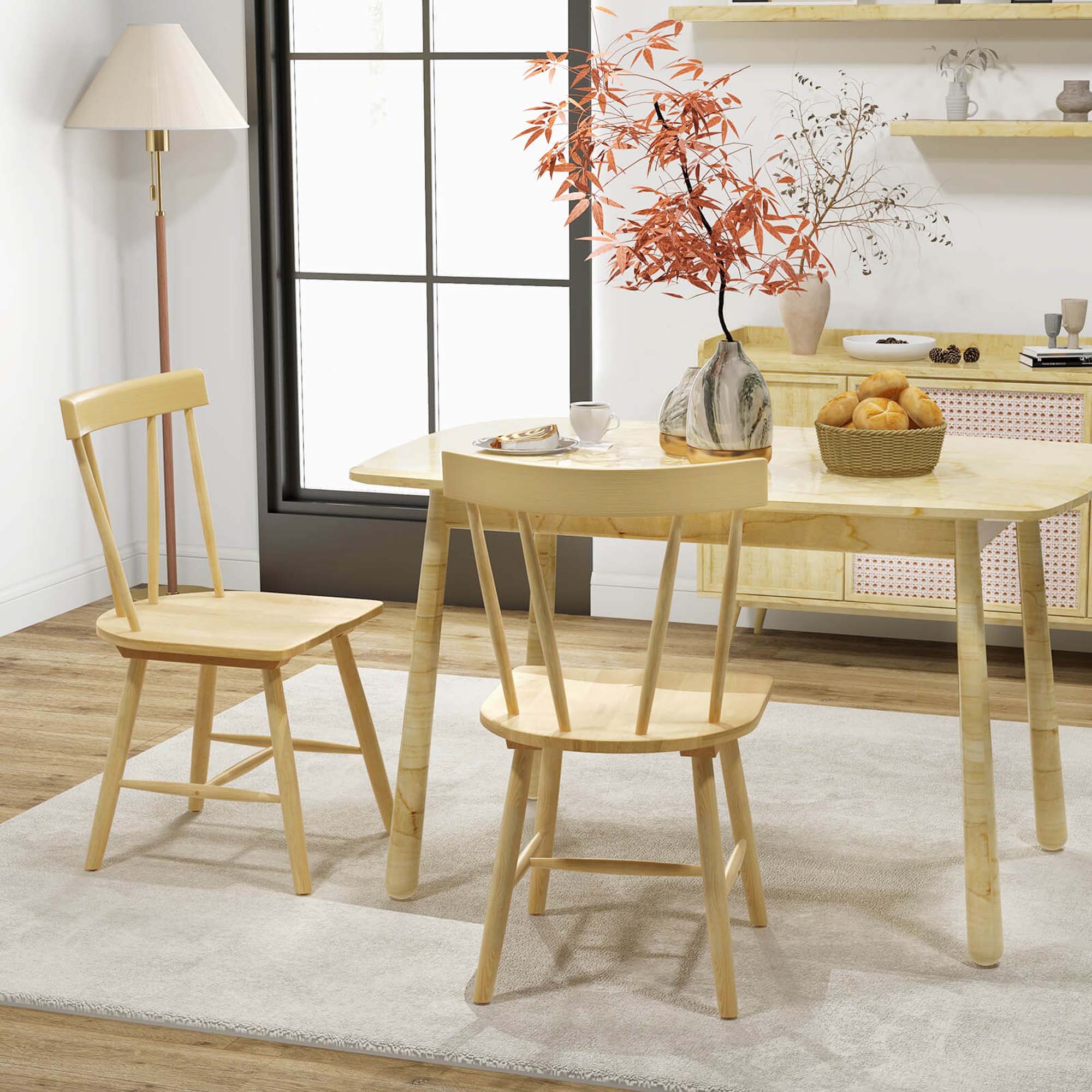 Angle. Costway - Dining Chairs Set of 2 Windsor Chairs Wood Armless Chairs with Solid Rubber Wood - Natural.