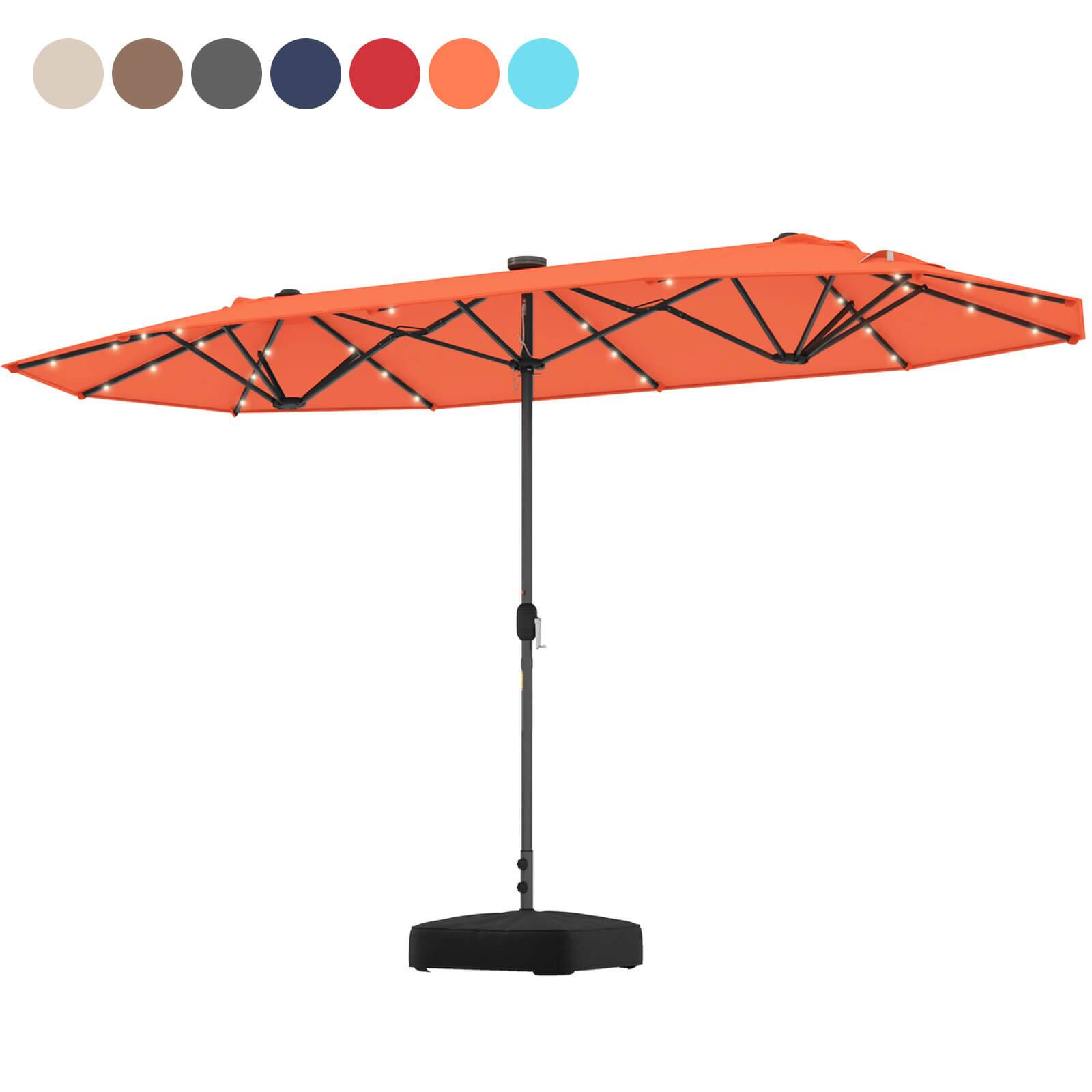 Front. Costway - Costway 13 FT Double-sided Patio Umbrella with Solar Lights Crank Handle Umbrella Base - Orange.