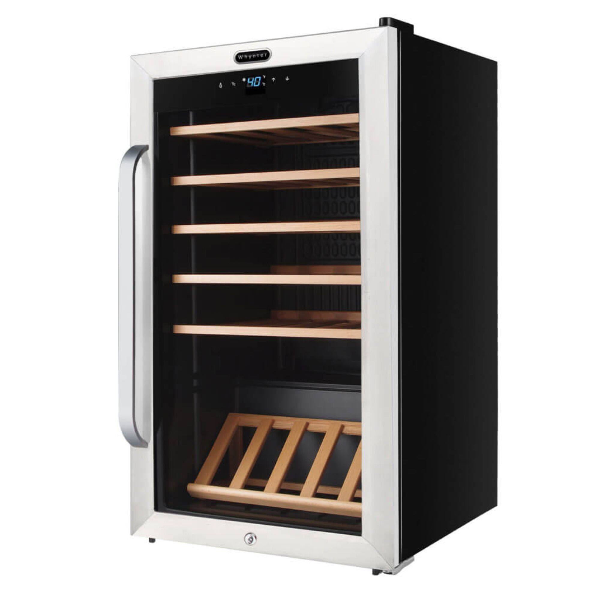 Left. Whynter - 34 Bottle Freestanding Wine Refrigerator with Display Shelf - Stainless Steel.