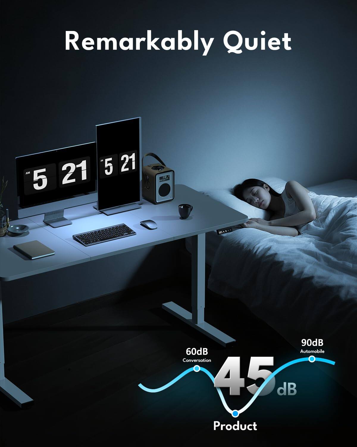 Remarkably Quiet

5:21 AM 5:21

60dB Conversation
45 dB Product
90dB Automobile