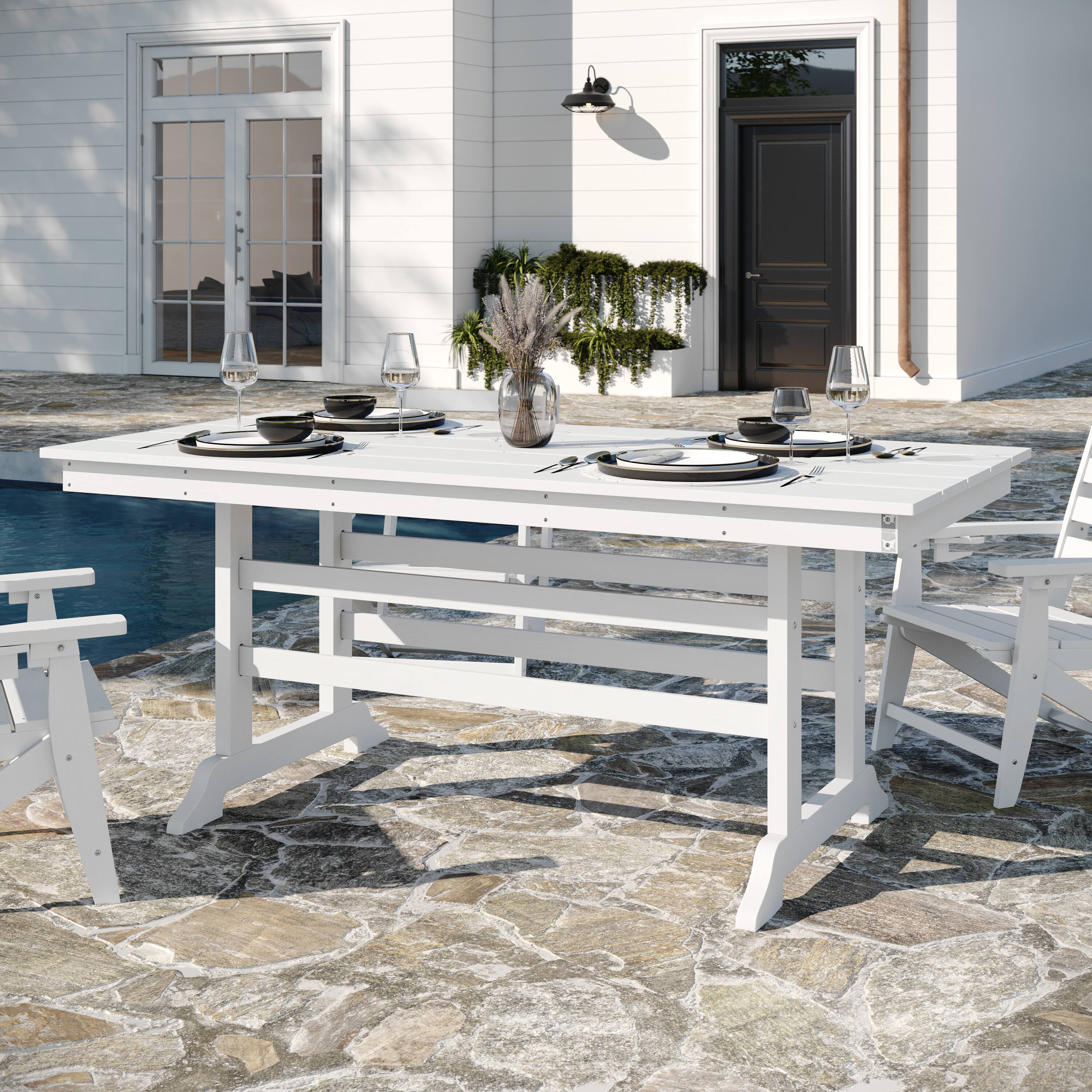 Alt View 2. Flash Furniture - Tolleson Commercial 7 Piece Adirondack Dining Set with 72" Rectangle Indoor/Outdoor Recycled HDPE Table and 6 Chairs wit - White.