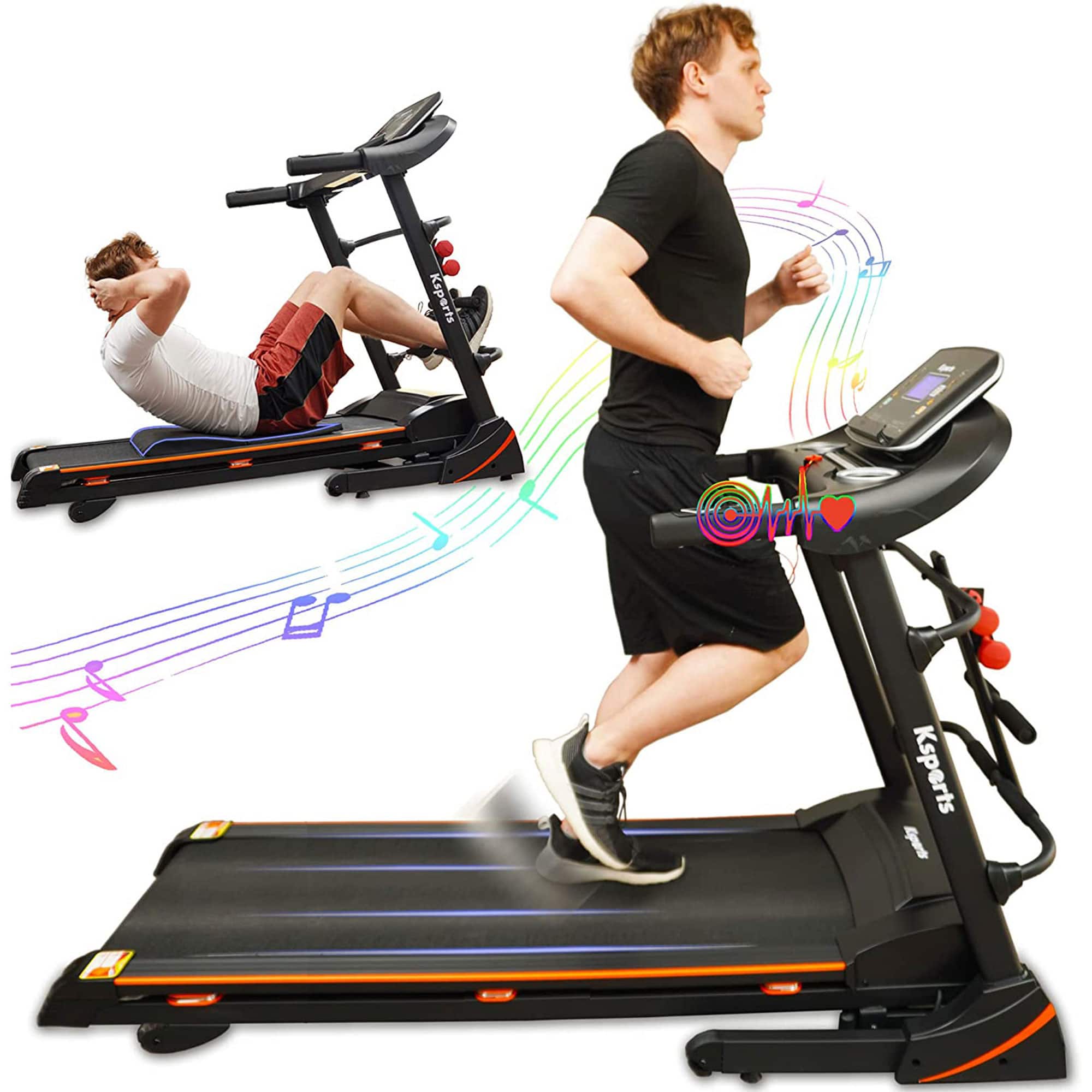 Ksports - 16.5 In Wide Foldable Home Treadmill w/ Bluetooth & Fitness Tracking App - Black