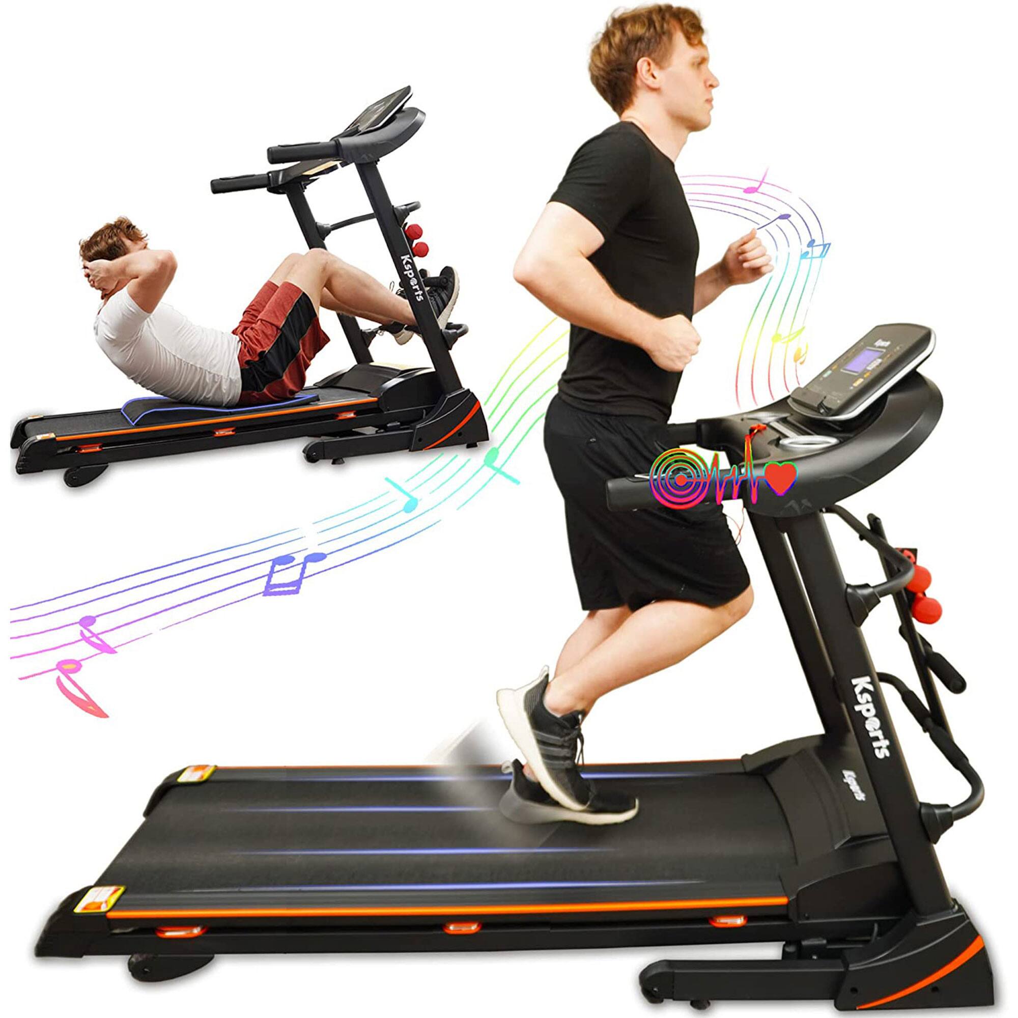 Ksports - 16.5 In Wide Foldable Home Treadmill w/ Bluetooth & Fitness Tracking App - Black