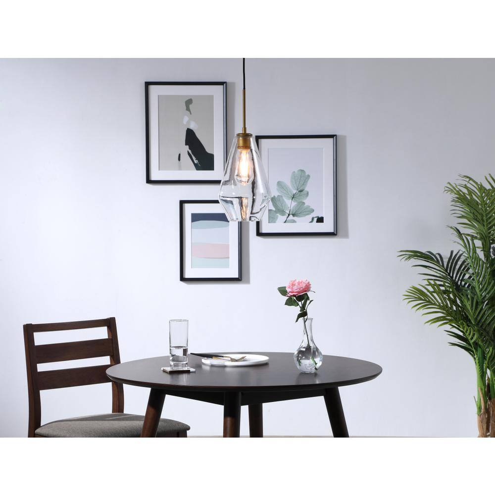 Angle. Living District - Gene 1 light Brass and Clear glass pendant - Brass And Clear Glass.