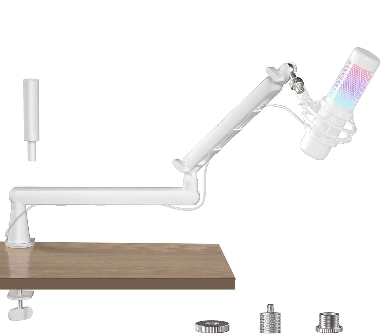 FINEAK - Low Profile Desk Microphone Boom Arm for Stable Recording - White