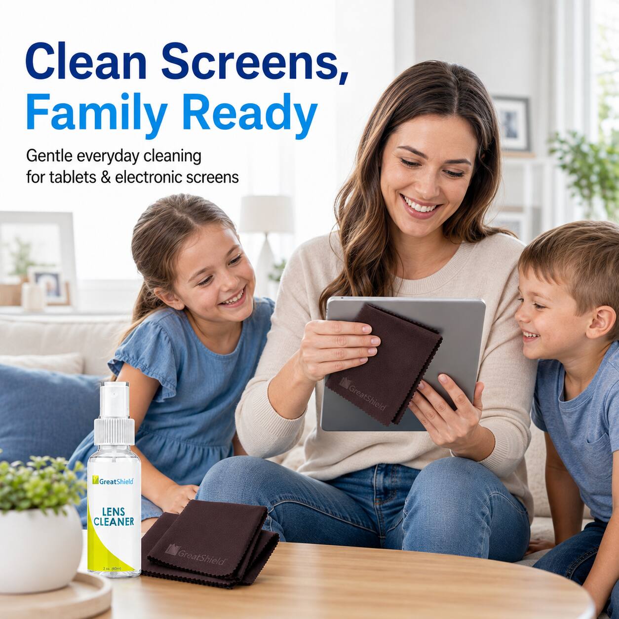 Clean Screens, Family Ready  
Gentle everyday cleaning for tablets & electronic screens  
GreatShield LENS CLEANER