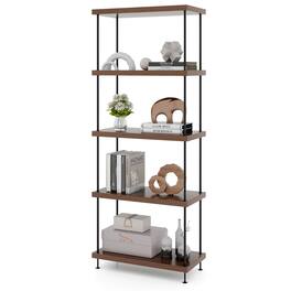 Gymax - 5-Tier Multipurpose Display Rack Freestanding Bookshelf w/ Metal Frame - Walnut