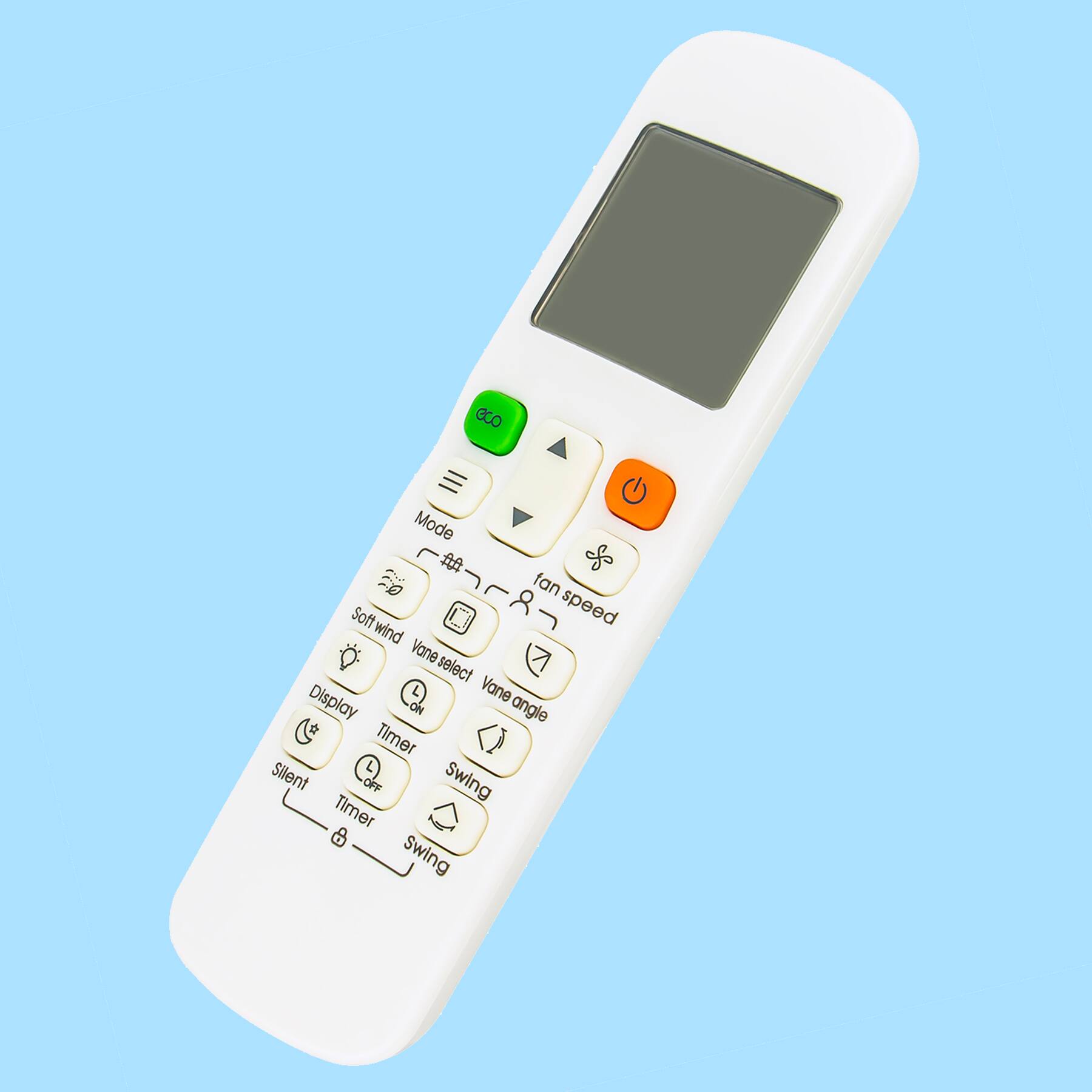 3CO Mode  
S fan  
Soft  
8 speed  
Wind  
Vane select  
Display  
L  
Vane angle  
Timer  
L  
Silent OFF  
Swing  
Timer 8  
Swing