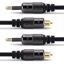 FosPower - Digital Optical Audio Cable 3FT 2-Pack, 24K Gold-Plated Toslink to Mini Toslink Cable S/PDIF Fiber Core Optical Cable - Black