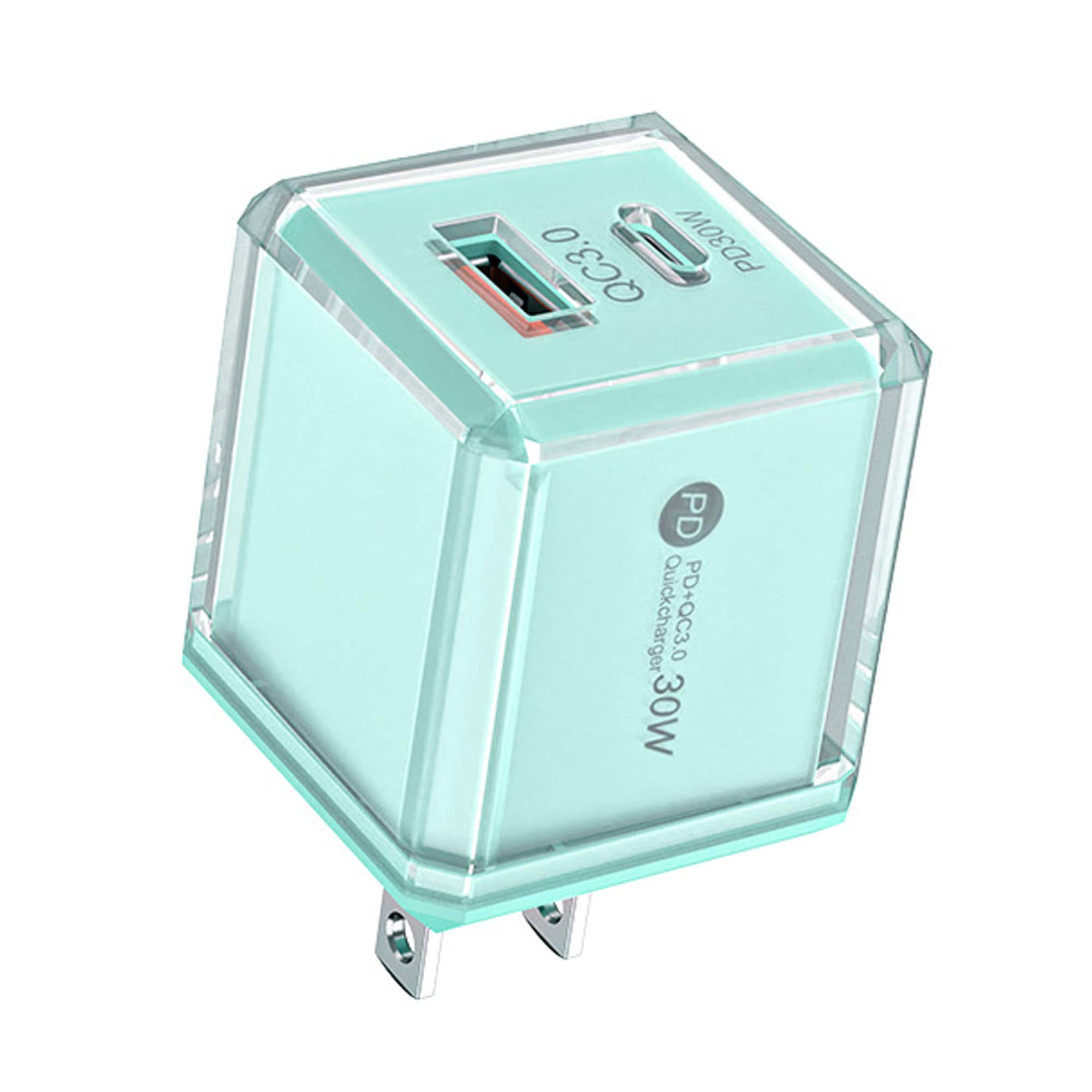 YONWAY - 30W Fast Charging Adapter, Transparent Ice Cube USB A+C Dual-Port Charger, US Plug Wall Charger for iPhone and Android