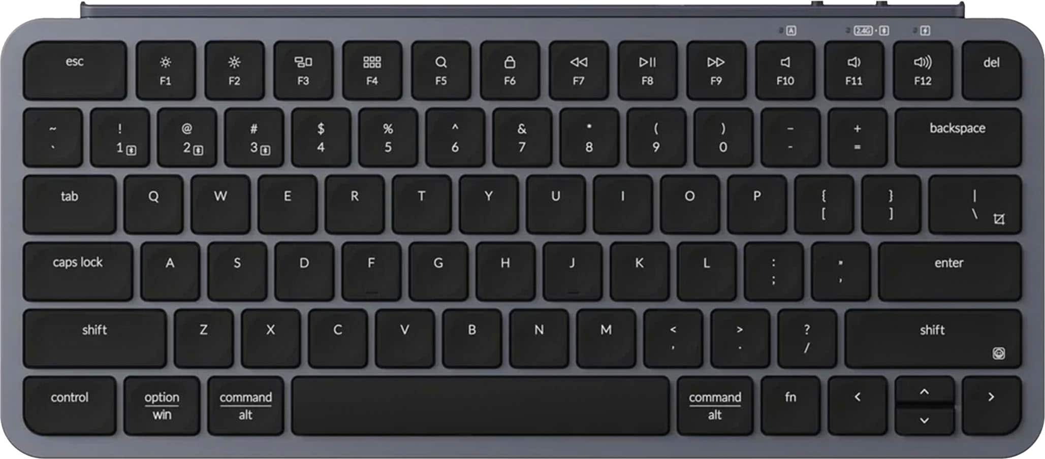 The text on the image is a list of keys on a keyboard. The keys are grouped as follows:
1. Function keys (F1 to F12)
2. Numeric keys (0 to 9)
3. Punctuation keys (including backspace, tab, and enter)
4. Alphanumeric keys (A to Z and A to Z)
5. Control keys (including shift, control, and option)
6. Windows keys (including win, command, and alt)
7. Function keys with the fn key (F1 to F12 with the fn key)
The image shows a close-up view of a keyboard, with the keys labeled in the background.