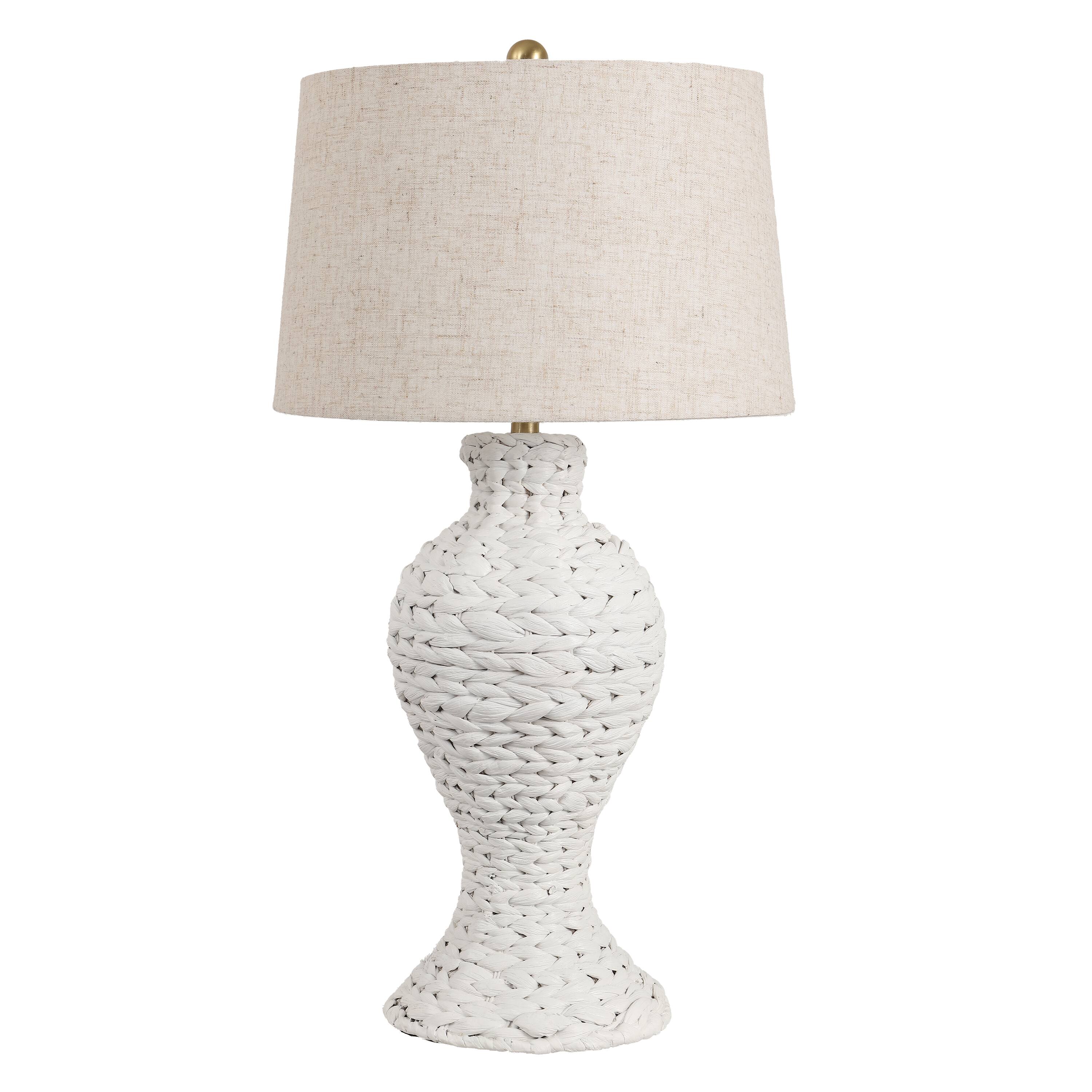 Alt View 7. Jonathan Y - Elicia 31" Coastal Bohemian Woven Water Hyacinth Urn Table Lamp, White with Beige Linen Shade for Living Room - White.